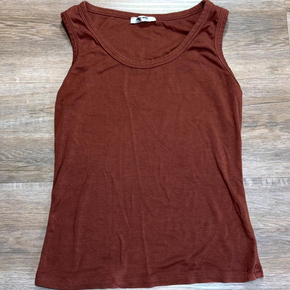 Zeagoo Tank Top Womens Small Brown Viscose Stretch Ribbed Scoop Neck Casual